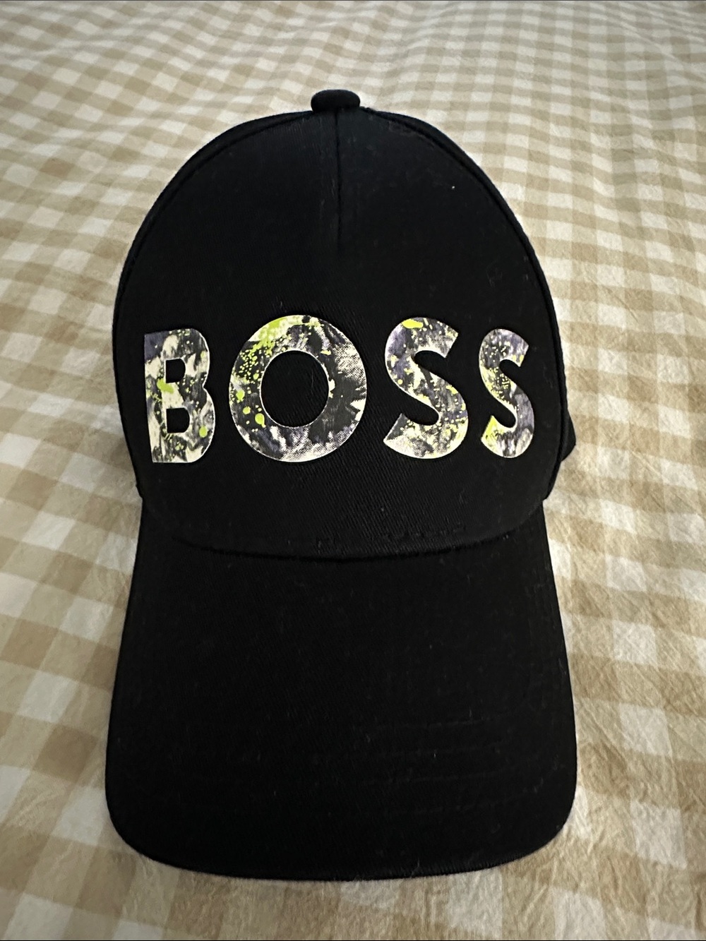 Boss Black Baseball Cap with Patterned Logo